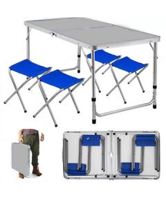 Стол туристический Bison 60*120см (белый) + 4 стула / C-4-60*120-WT