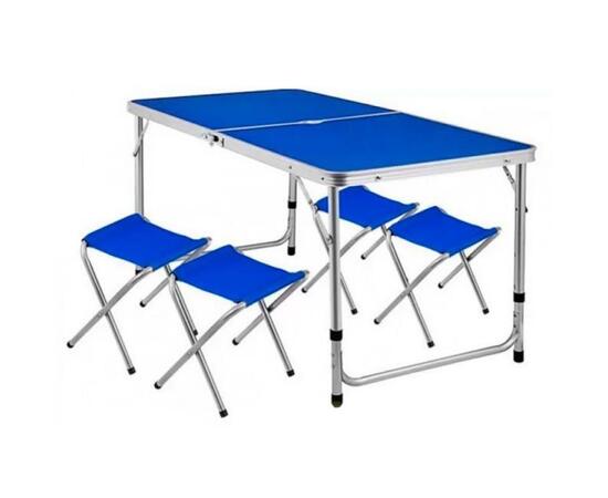 Стол туристический усиленный Bison 60*120см (синий)+ 4 стула / A-4-60*120-BL