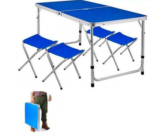 Стол туристический усиленный Bison 60*120см (синий)+ 4 стула / A-4-60*120-BL