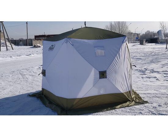 Палатка зимняя куб СЛЕДОПЫТ Premium 3 (1.8x1.8 м, 3-х местная, 3 слоя, белый/олива)