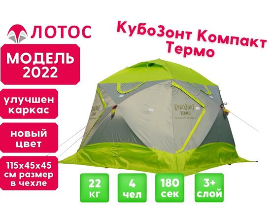 Утепленная зимняя палатка Лотос КубоЗонт 4 Компакт Термо (Серо-Салатовый) Модель 2022