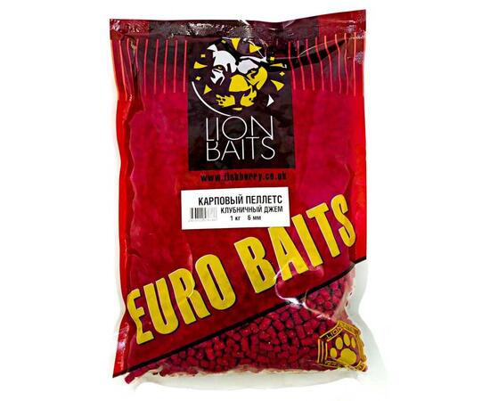 Lion Baits Пеллетс карповый Carp pellets Клубничный джем красный 6 мм - 1кг