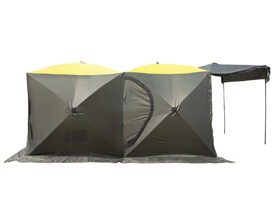 Походная палатка Баня - Шатер СТЭК Дубль-3Т (однослойная) хаки с навесом