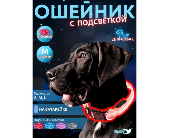Ошейник с подсветкой для собаки, размер M, красный