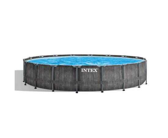 26744 Каркасный бассейн Intex Grey Wood Prism Frame 549 х 122 см, фильтр-насос, лестница, тент, подстилка