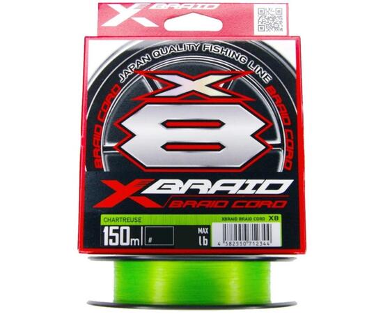 Шнур YGK X-Braid Braid Cord X8 150m Chartreuse #1.0, 0.165мм, 20lb, 9.0кг