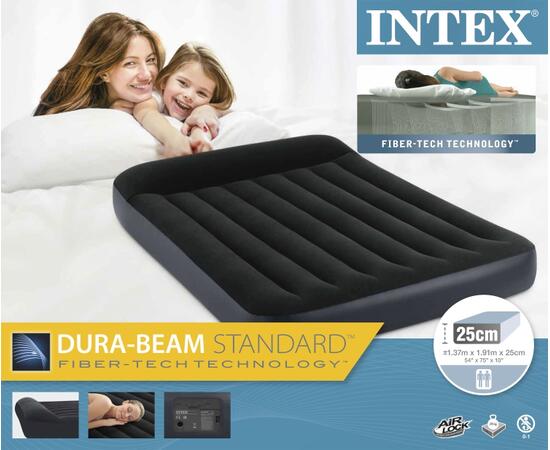 64148 Надувной матрас Intex Pillow Rest Classic Fiber-Tech, 137х191х25см, c встроенным насосом