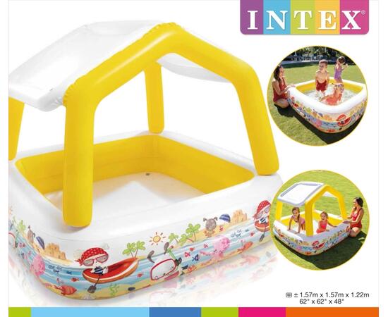 57470 Детский надувной бассейн Intex Бассейн с козырьком, квадратный