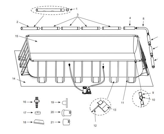 26792 Каркасный бассейн Intex Prism Frame 488 х 244 х 107 см, фильтр-насос, лестница, тент, подстилка