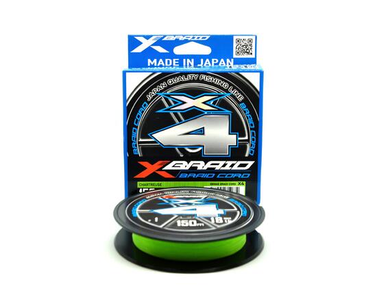 Шнур YGK X-Braid Braid Cord X4 150m Chartreuse #0.8, 0.148мм, 14lb, 6.3кг