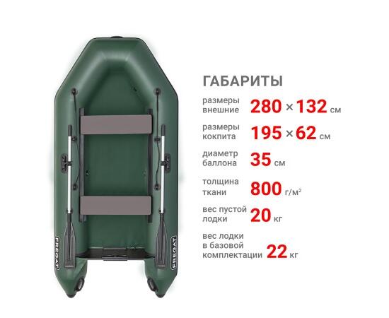 Надувная лодка Фрегат 280 Е Зеленый