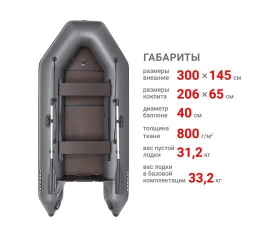 Надувная лодка Фрегат 300 ЕК с килем Серый