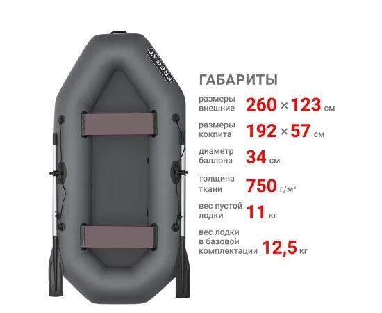 Надувная лодка Фрегат М-2 (260 см) Оптима Лайт Серый