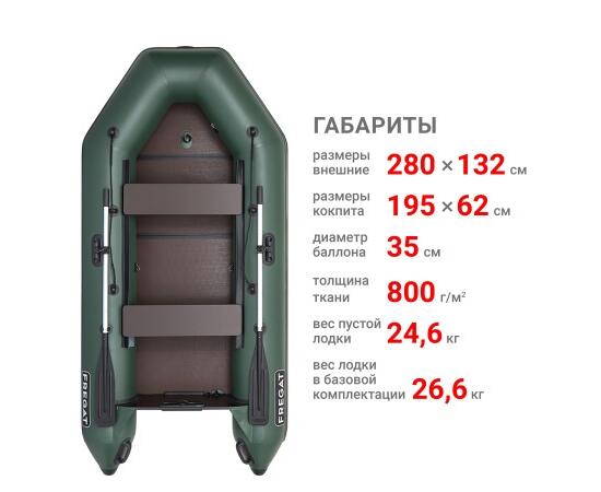 Надувная лодка Фрегат 280 ЕК с килем Зеленый