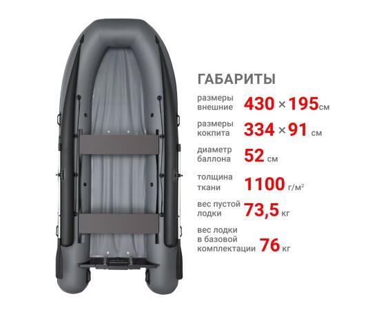 Надувная лодка Фрегат 430 FM Jet/L/S (ФМ Джет/Л/С) Серый