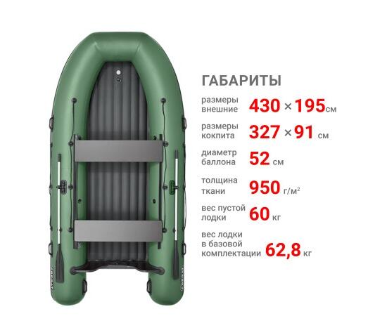 Надувная лодка Фрегат 430 Air (НДНД) Зеленый