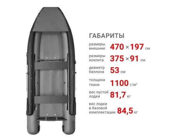 Надувная лодка Фрегат 470 FM Jet/L/S (ФМ Джет/Л/С) Серый