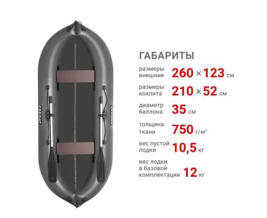 Надувная лодка Фрегат М-2 У (260 см) Серый