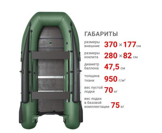 Надувная лодка Фрегат 370 F Зеленый