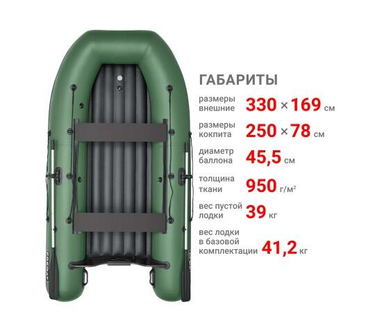 Надувная лодка Фрегат 330 Air (НДНД) Зеленый