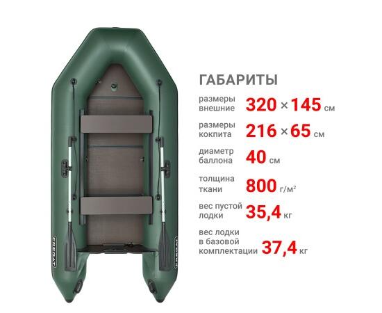 Надувная лодка Фрегат 320 ЕК с килем Зеленый