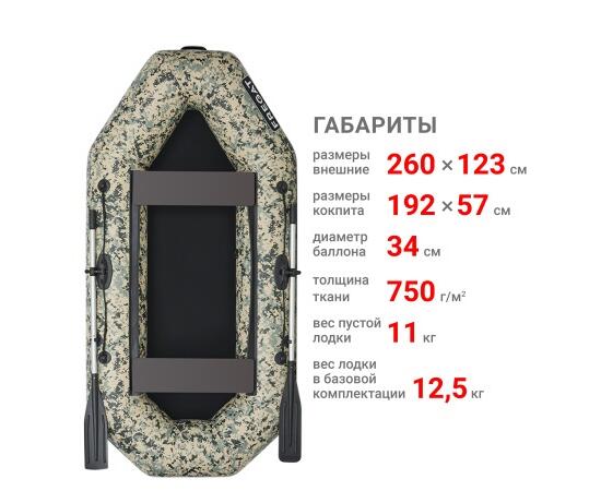 Надувная лодка Фрегат М-2 Оптима (260 см) Камуфляж