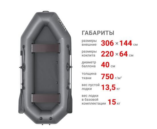 Надувная лодка Фрегат М-5 Оптима Лайт (300 см) Серый