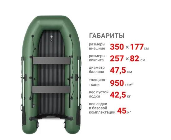 Надувная лодка Фрегат 350 Air (НДНД) Зеленый