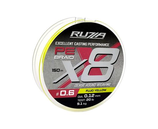 Шнур RUZZA X8 150м Fluo Yellow 0,12мм 9,1кг/20lb