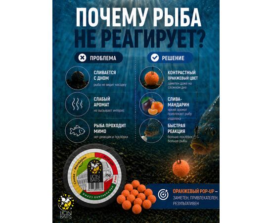 Lion Baits Бойлы плавающие Pop Up "Слива-Мандарин" Итальянская серия 8мм