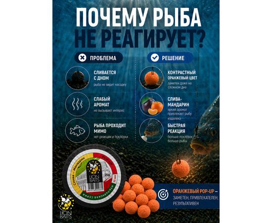 Lion Baits Бойлы плавающие Pop Up "Слива-Мандарин" Итальянская серия 10мм
