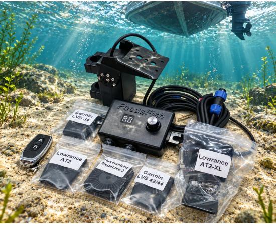 Электрический привод наклона датчика Перспективы FocusFish (универсальный вариант LVS34, LVS42/44, AT2, AT2-XL, ML2) для эхолотов Garmin и Lowrance